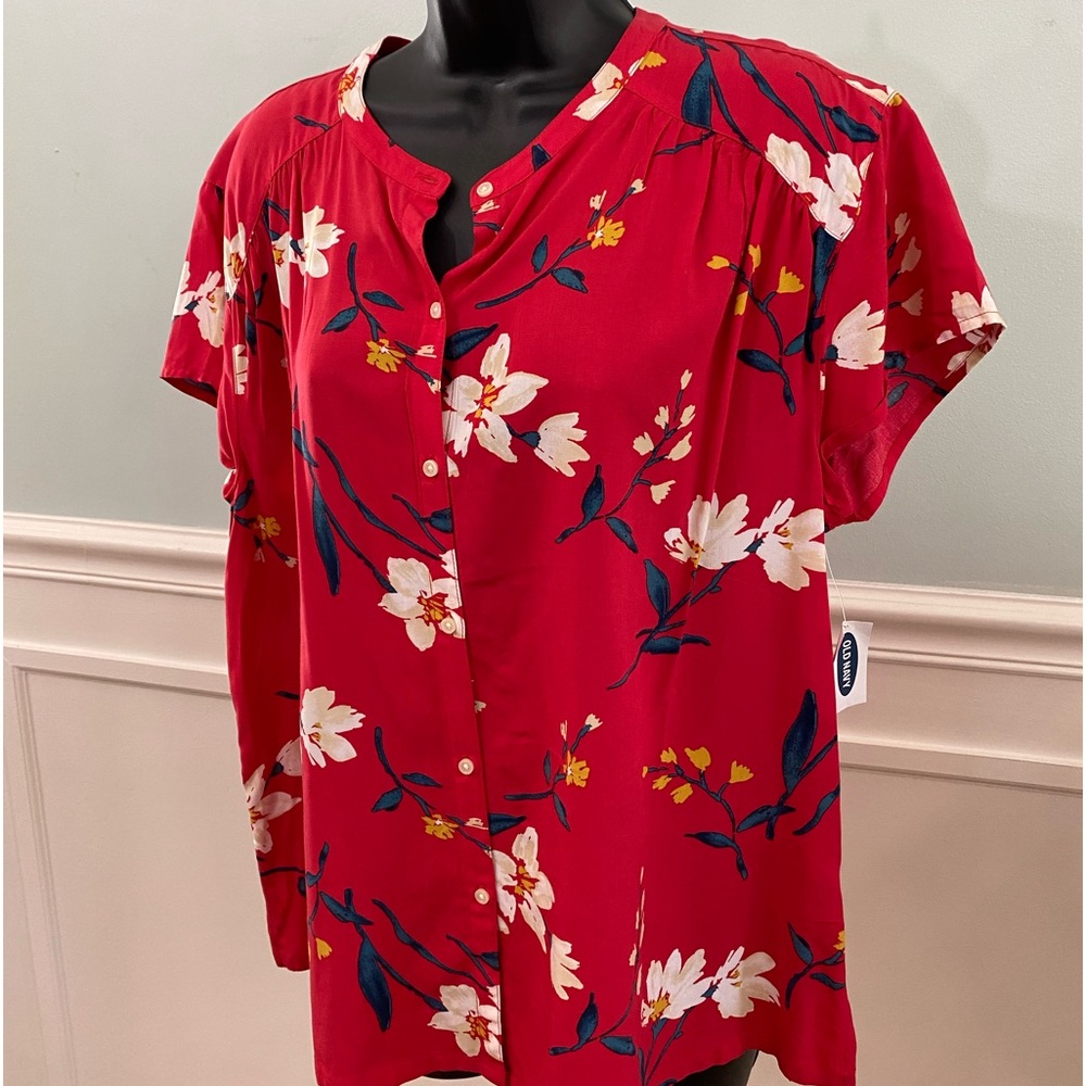 Old Navy red floral print blouse.